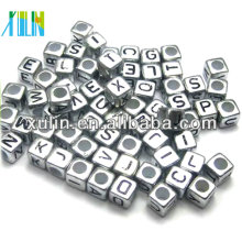 fashion jewelry metal silver color cube alphabet beads with threading hole